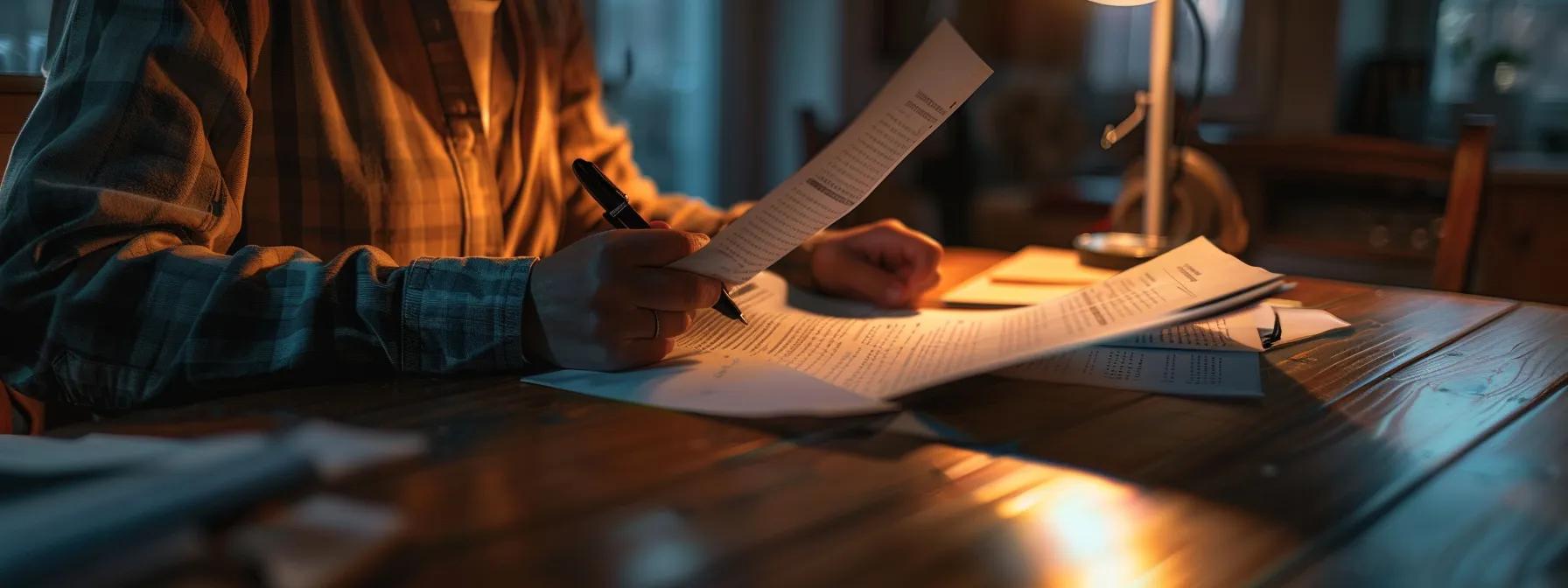 a homebuyer carefully reviewing a detailed feasibility study report under soft, focused lighting in a cozy office setting. a homebuyer carefully reviewing a detailed feasibility study report under soft, focused lighting in a cozy office setting.