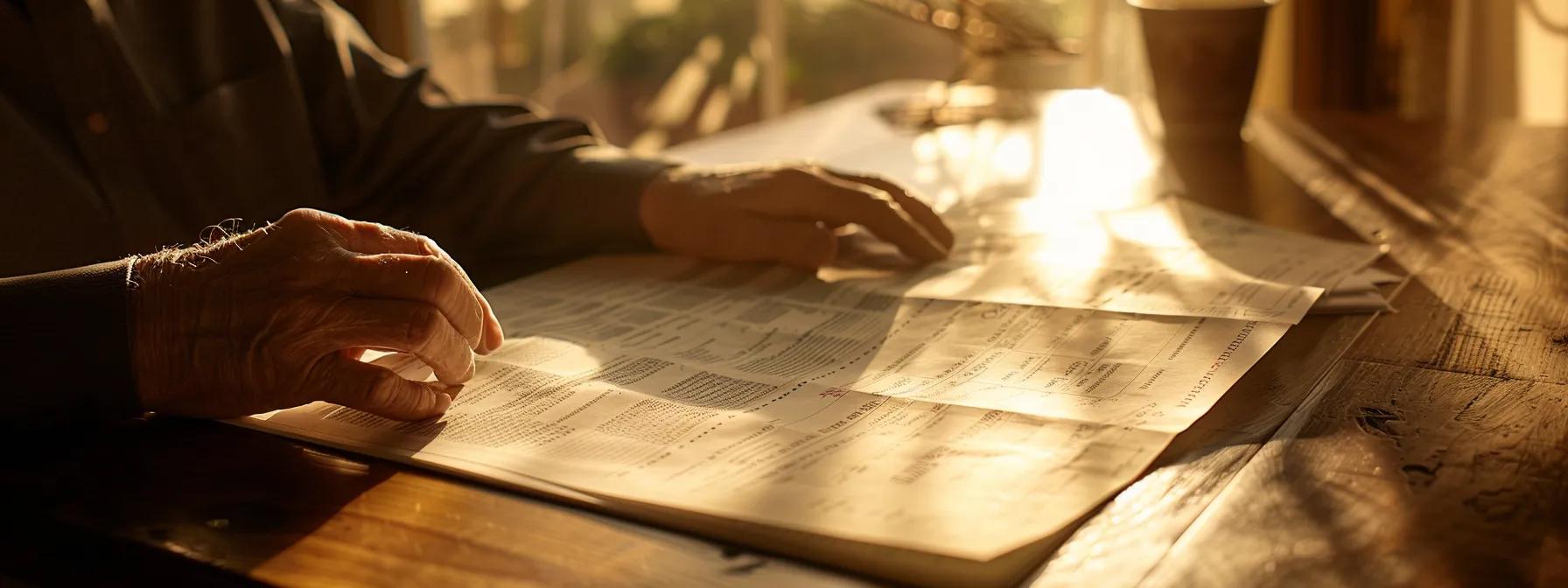 a homebuyer carefully reviews a transparent breakdown of closing costs and fees in bridgeland, with sunlight illuminating the detailed list of expenses spread out on a wooden table. a homebuyer carefully reviews a transparent breakdown of closing costs and fees in bridgeland, with sunlight illuminating the detailed list of expenses spread out on a wooden table.
