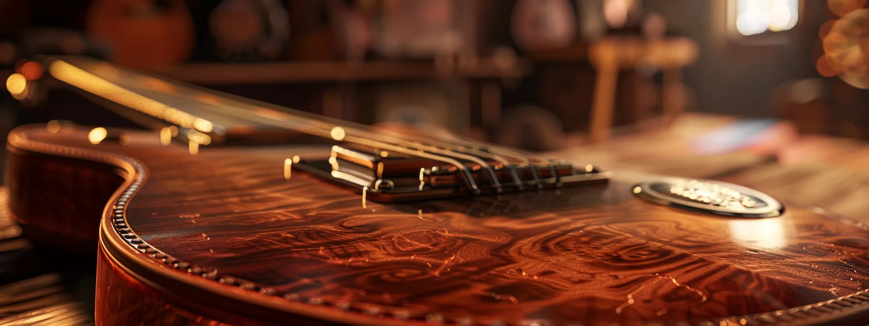 a hyper-realistic close-up of the intricate details of odyssey guitar pickups seamlessly integrated into a rich, polished guitar body, illuminated by warm cinematic lighting that emphasizes the textures of wood and metal, with a softly blurred workshop background reflecting the expertise of mythic guitar company. a hyper-realistic close-up of the intricate details of odyssey guitar pickups seamlessly integrated into a rich, polished guitar body, illuminated by warm cinematic lighting that emphasizes the textures of wood and metal, with a softly blurred workshop background reflecting the expertise of mythic guitar company.