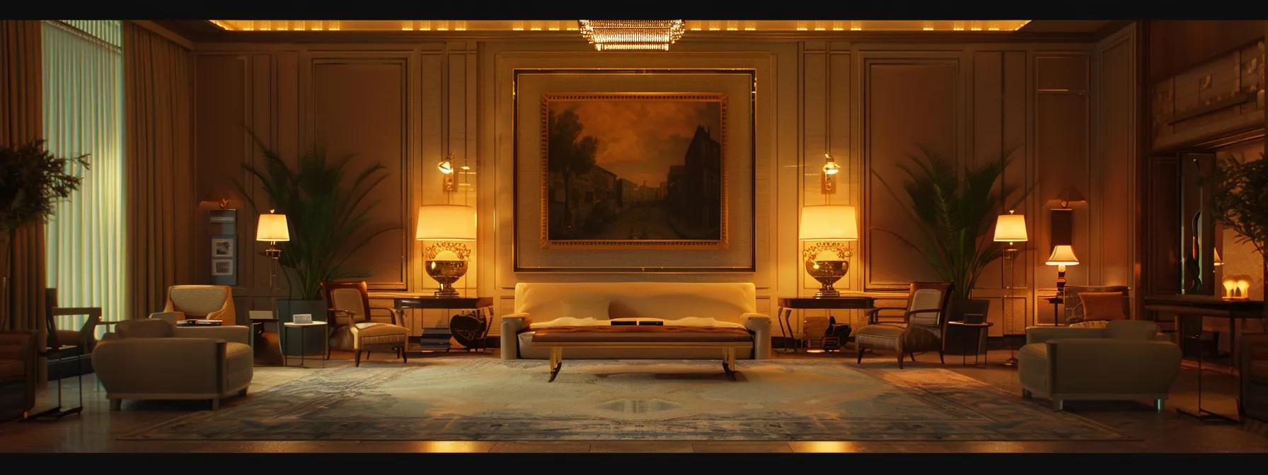 a lavishly appointed hotel suite showcases bespoke luxury, featuring elegant furnishings and personalized amenities, illuminated by warm, ambient lighting that highlights the meticulous attention to detail in every curated element.