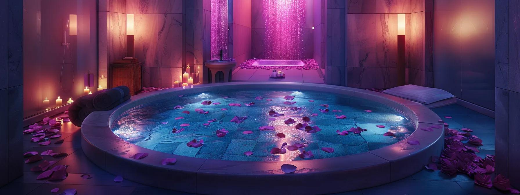 a luxurious bathroom showcases a modern walk-in tub adorned with sleek, customizable lighting and an advanced aromatherapy system, creating a tranquil, spa-like atmosphere.