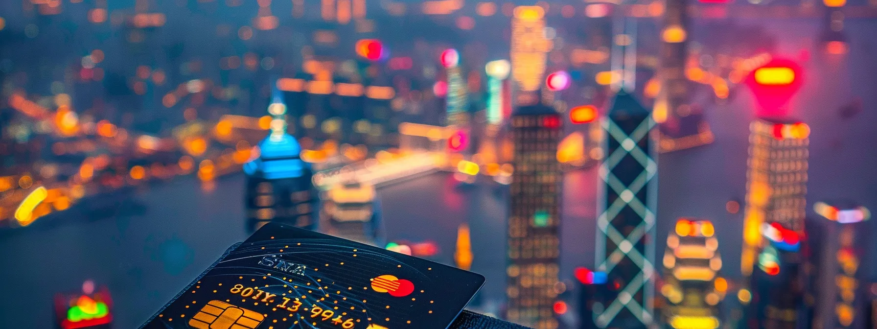 a luxurious credit card, glimmering against a backdrop of vibrant city lights at dusk, symbolizes the allure of top-tier rewards and exclusive experiences. Top Rated Rewards Credit Cards for Savvy Shoppers