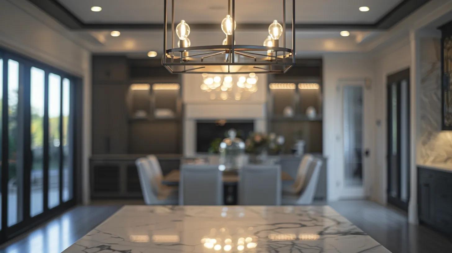 a luxurious custom home interior showcases elegant features like a grand chandelier and marble countertops, bathed in soft, ambient lighting that highlights the sophisticated design while maintaining a warm and inviting atmosphere. a luxurious custom home interior showcases elegant features like a grand chandelier and marble countertops, bathed in soft, ambient lighting that highlights the sophisticated design while maintaining a warm and inviting atmosphere.