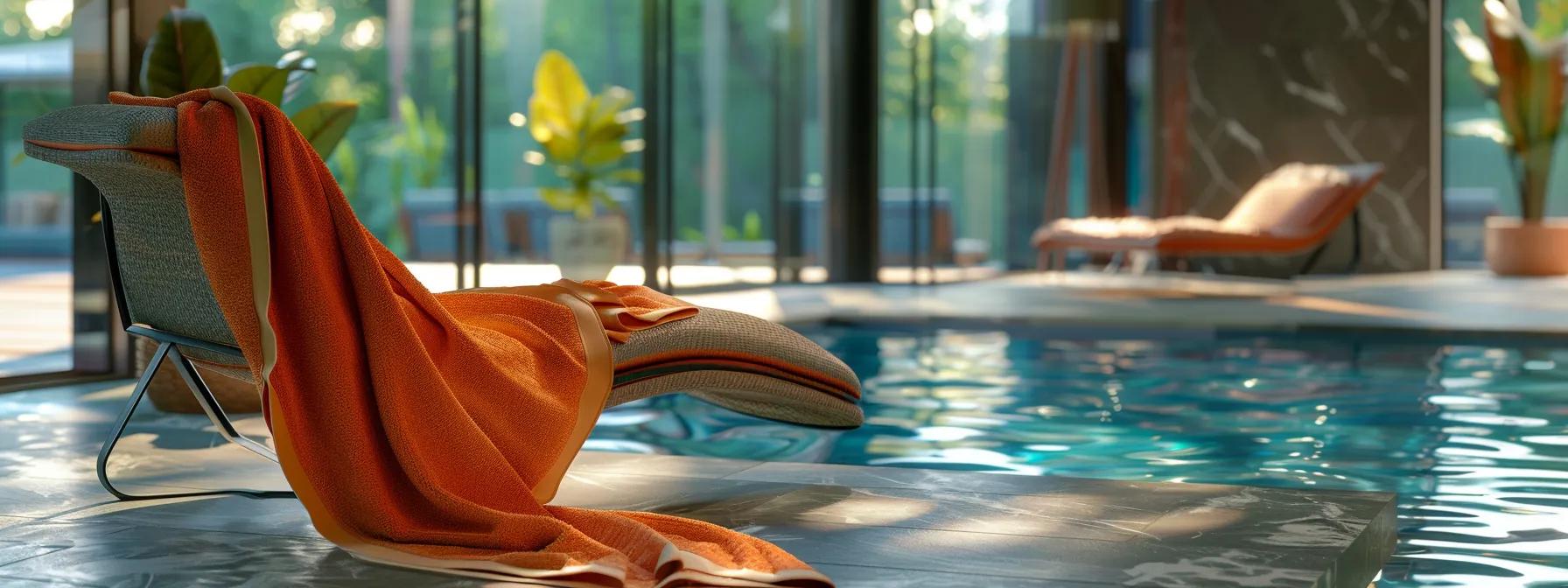 a luxurious indoor setting showcases a vibrant, multipurpose beach towel draped elegantly over a stylish lounge chair, complementing a chic living space adorned with contemporary decor, emphasizing its versatility beyond traditional poolside use. a luxurious indoor setting showcases a vibrant, multipurpose beach towel draped elegantly over a stylish lounge chair, complementing a chic living space adorned with contemporary decor, emphasizing its versatility beyond traditional poolside use.