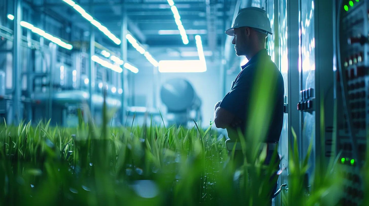 a meticulous technician inspects a sophisticated irrigation control panel in a sleek, modern facility, surrounded by an array of high-tech equipment designed for optimizing grass irrigation systems. a meticulous technician inspects a sophisticated irrigation control panel in a sleek, modern facility, surrounded by an array of high-tech equipment designed for optimizing grass irrigation systems.