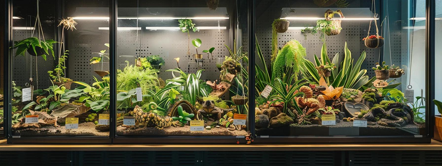 a meticulously arranged reptile terrarium showcases various substrate types, each labeled with vibrant tags, highlighting their unique benefits, while a backdrop of modern office elements emphasizes the importance of informed decisions in reptile care and enclosure design. a meticulously arranged reptile terrarium showcases various substrate types, each labeled with vibrant tags, highlighting their unique benefits, while a backdrop of modern office elements emphasizes the importance of informed decisions in reptile care and enclosure design.