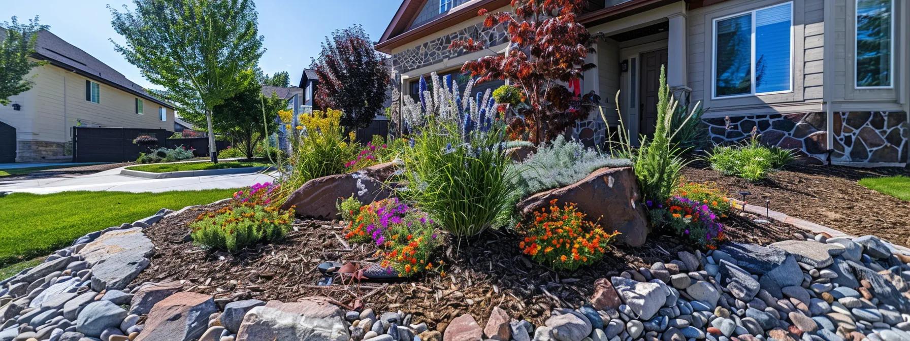 a meticulously arranged urban garden bed, showcasing vibrant perennials and elegant hardscapes, demonstrates the expertise of local landscaping professionals in adapting design to the unique climatic conditions of eastern idaho. a meticulously arranged urban garden bed, showcasing vibrant perennials and elegant hardscapes, demonstrates the expertise of local landscaping professionals in adapting design to the unique climatic conditions of eastern idaho.