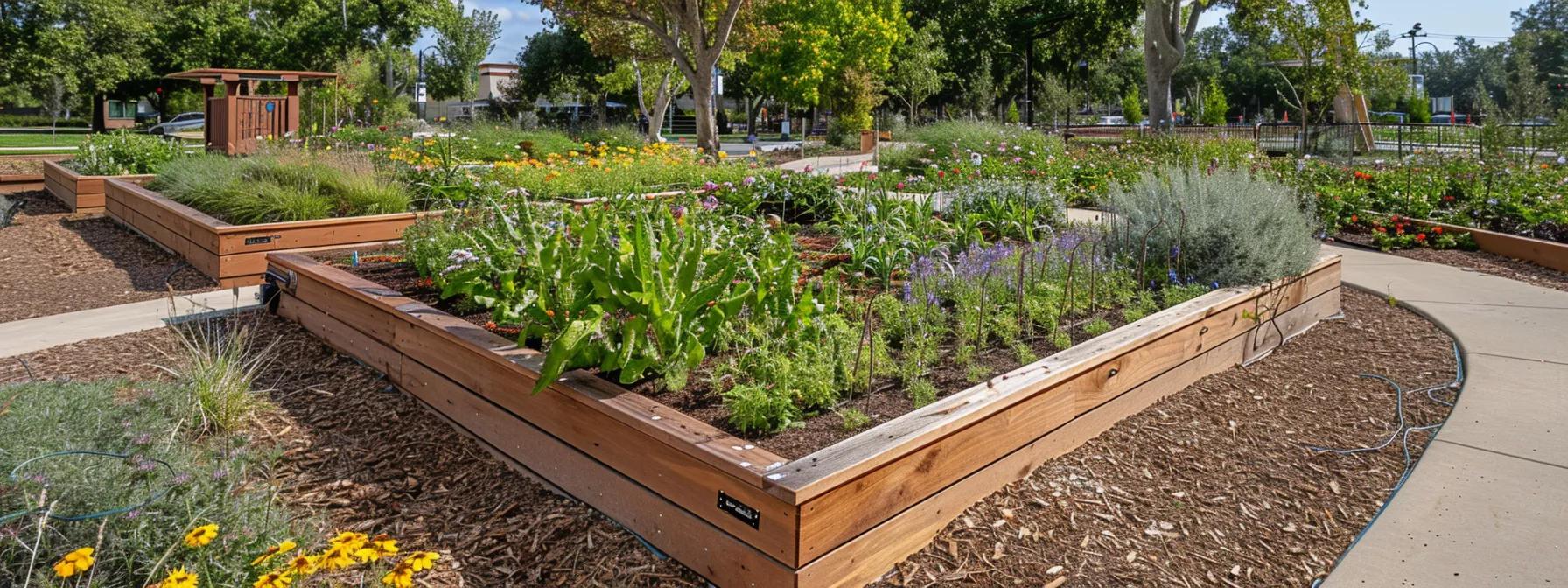 a meticulously designed urban garden bed showcases a variety of native, drought-tolerant plants, with an adjustable drip irrigation system visibly integrated, reflecting strategic planning for sustainable maintenance and aesthetic appeal in a vibrant community setting. a meticulously designed urban garden bed showcases a variety of native, drought-tolerant plants, with an adjustable drip irrigation system visibly integrated, reflecting strategic planning for sustainable maintenance and aesthetic appeal in a vibrant community setting.