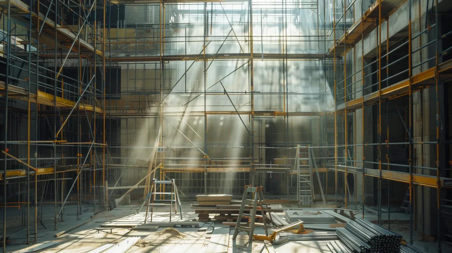 a meticulously organized construction site showcases the intricate installation of essential electrical and plumbing systems, illuminated by natural light filtering through scaffolding, emphasizing the importance of safety and comfort in home building. a meticulously organized construction site showcases the intricate installation of essential electrical and plumbing systems, illuminated by natural light filtering through scaffolding, emphasizing the importance of safety and comfort in home building.