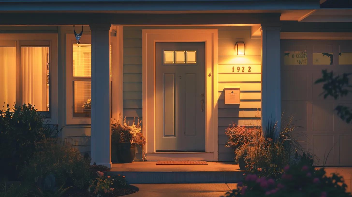 a meticulously organized home interior, featuring locked doors, strategically set timers on lights, and a visible neighborhood watch alert, captures the essence of safety and vigilance before leaving for vacation.