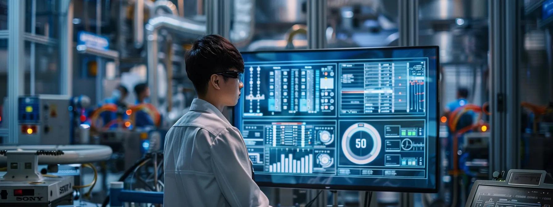 a meticulously organized industrial workspace showcases a detailed iso compliance checklist prominently displayed on a digital screen, with engineers actively engaged in risk assessments and process documentation amidst sleek metal parts and high-tech machinery.