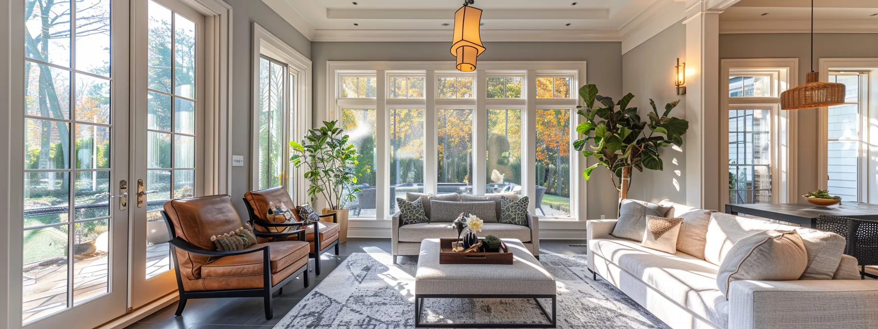 a modern and inviting home addition showcases a sleek sunroom bathed in warm artificial light, seamlessly integrated with a spacious in-law suite featuring contemporary furnishings that enhance the stylish interior design. a modern and inviting home addition showcases a sleek sunroom bathed in warm artificial light, seamlessly integrated with a spacious in-law suite featuring contemporary furnishings that enhance the stylish interior design.