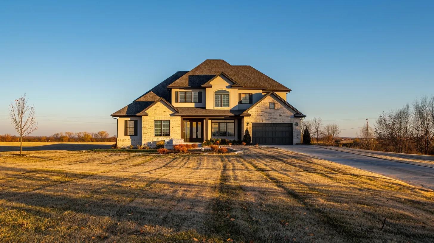 a modern, architecturally unique custom home stands proudly on its expansive lot, framed by clearly marked property lines and set against a clear blue sky, highlighting the importance of zoning regulations in residential development. a modern, architecturally unique custom home stands proudly on its expansive lot, framed by clearly marked property lines and set against a clear blue sky, highlighting the importance of zoning regulations in residential development.