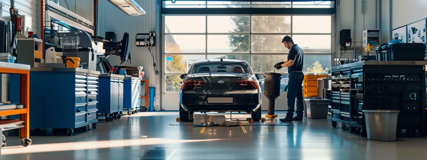 a modern automotive service bay at george automotive showcases a mechanic expertly performing an oil change on a sleek car, with polished tools and high-quality oil containers neatly arranged in the background, emphasizing efficiency and professionalism. a modern automotive service bay at george automotive showcases a mechanic expertly performing an oil change on a sleek car, with polished tools and high-quality oil containers neatly arranged in the background, emphasizing efficiency and professionalism.
