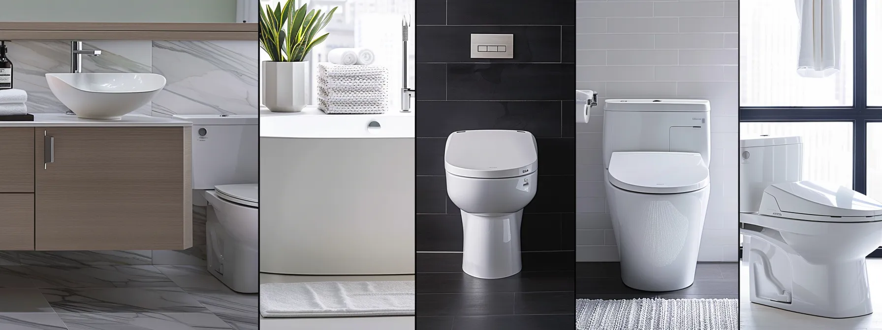a modern bathroom showcasing sleek, ergonomic fixtures such as a stylish showerhead, a soft-close toilet, and elegant accessories, all harmoniously arranged to create a soothing and sophisticated space that emphasizes both comfort and design.