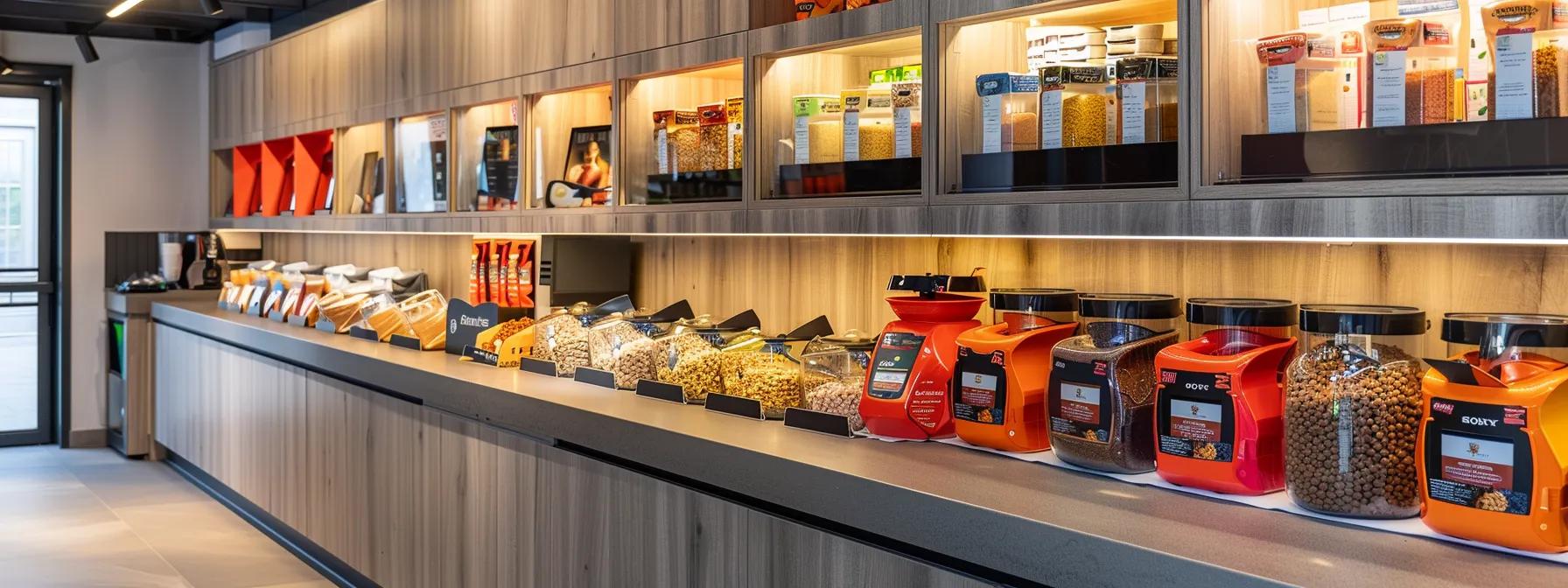 a modern, brightly-lit kitchen showcases an array of premium dog food options displayed elegantly on a sleek countertop, emphasizing the theme of making informed choices for pet nutrition. a modern, brightly-lit kitchen showcases an array of premium dog food options displayed elegantly on a sleek countertop, emphasizing the theme of making informed choices for pet nutrition.