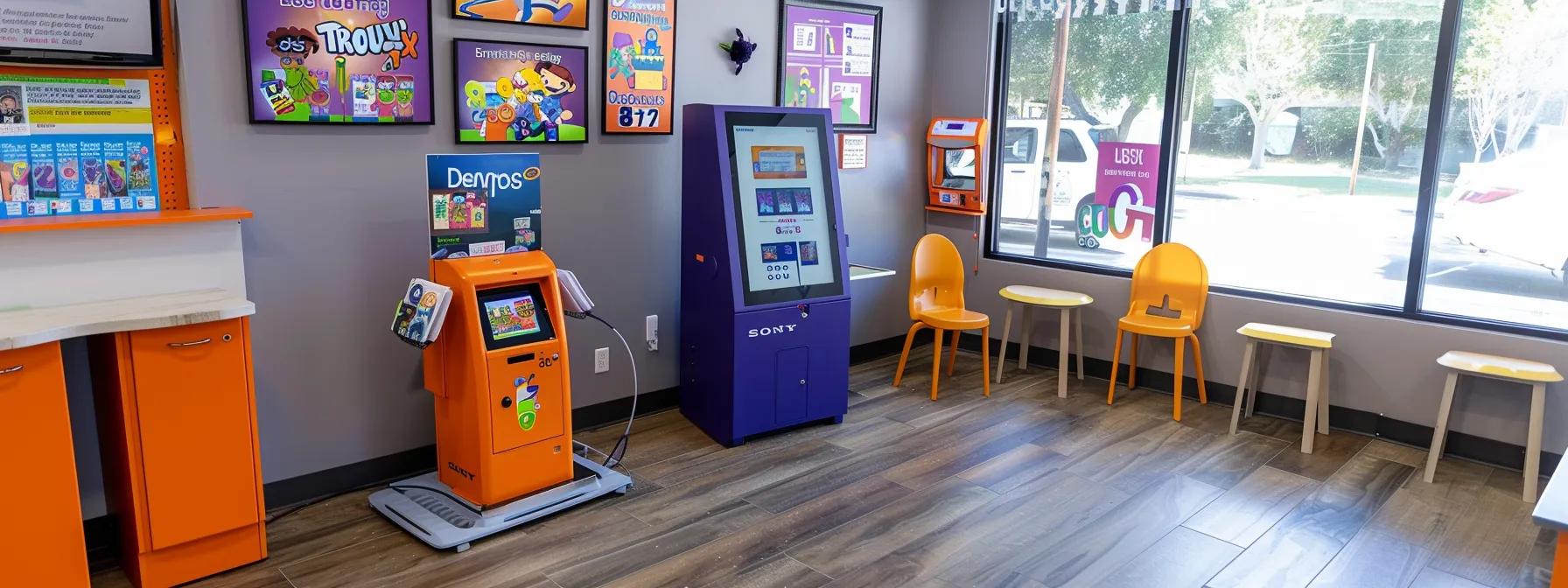 a modern childcare center office, featuring a sleek digital enrollment kiosk and vibrant promotional materials on the walls, exudes an inviting atmosphere while showcasing the integration of innovative online tools for attracting prospective families. a modern childcare center office, featuring a sleek digital enrollment kiosk and vibrant promotional materials on the walls, exudes an inviting atmosphere while showcasing the integration of innovative online tools for attracting prospective families.