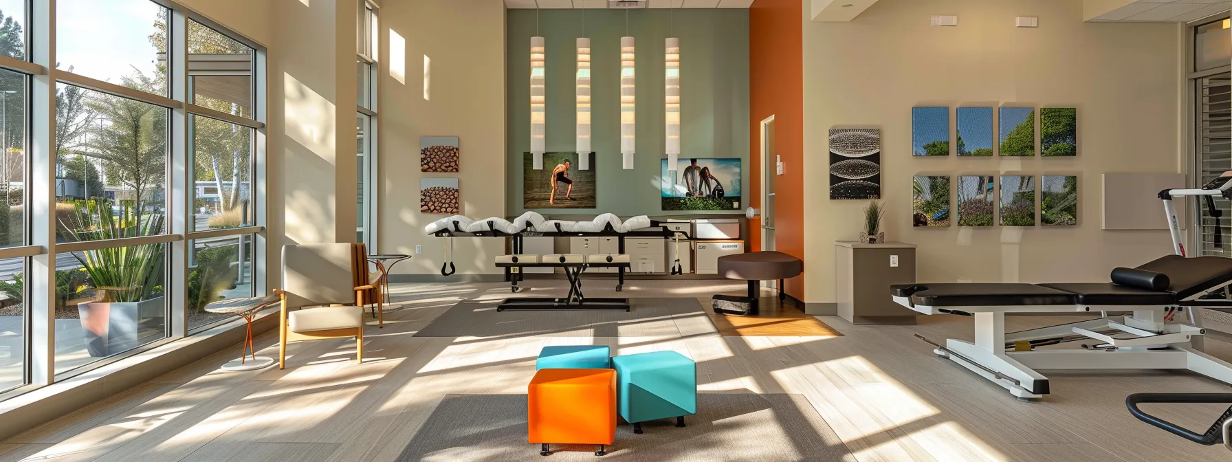 a modern chiropractic clinic interior showcases a patient actively engaging in a dynamic mobility exercise, surrounded by state-of-the-art equipment and informative wellness posters, under bright, focused lighting that highlights the emphasis on rehabilitation and health improvement.