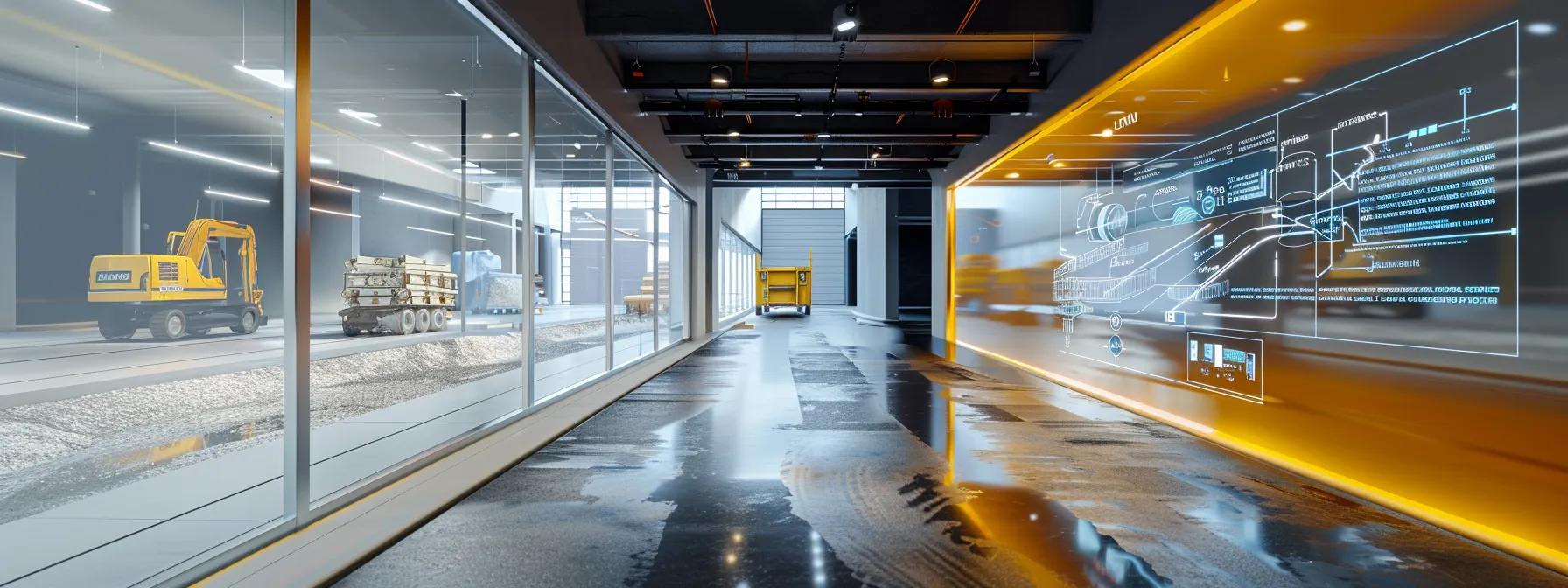 a modern construction office showcases a meticulously detailed asphalt driveway project board, featuring bold diagrams and annotations on critical components like subgrade preparation and polymer-modified asphalt, highlighting their benefits and performance metrics under bright, focused lighting.