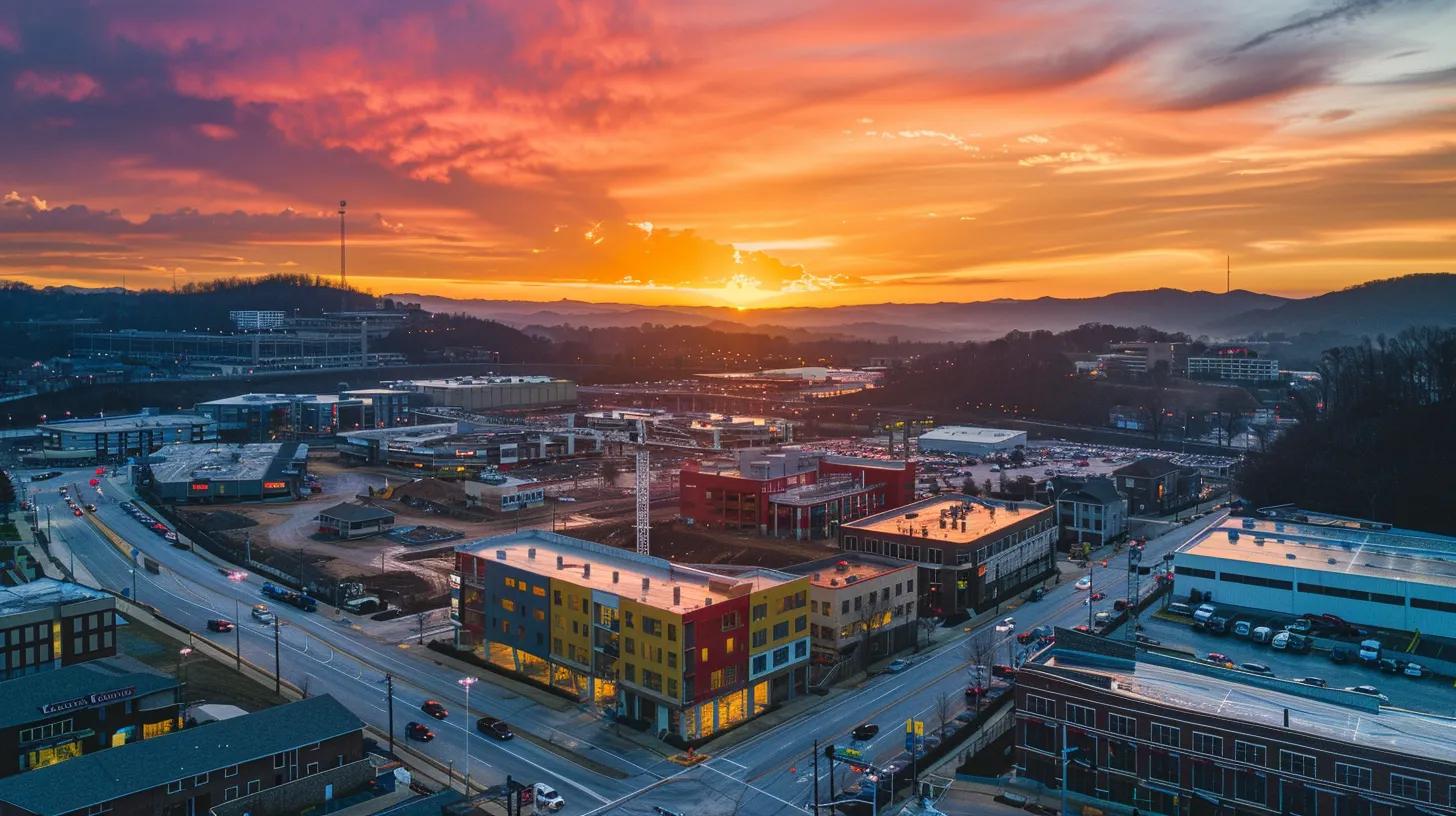 a modern construction site in knoxville under a vibrant sunset, showcasing skilled commercial constructors efficiently managing resources and collaborating on a well-organized project, embodying professionalism and cost-effectiveness. a modern construction site in knoxville under a vibrant sunset, showcasing skilled commercial constructors efficiently managing resources and collaborating on a well-organized project, embodying professionalism and cost-effectiveness.