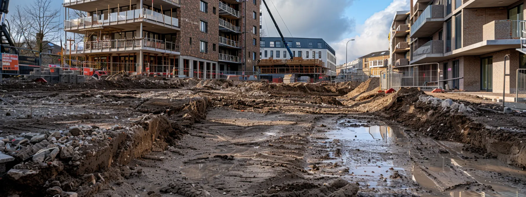 a modern construction site showcasing the use of recycled concrete in innovative new builds and sustainable landscaping projects. a modern construction site showcasing the use of recycled concrete in innovative new builds and sustainable landscaping projects.