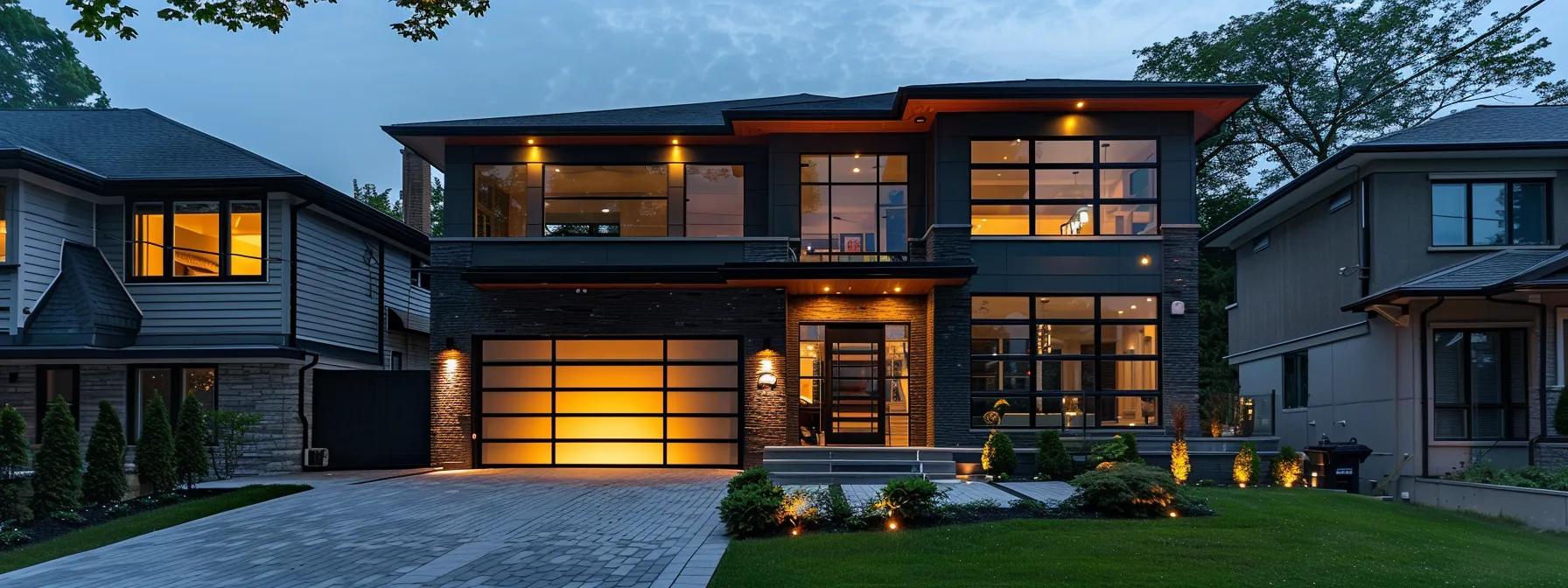 a modern driveway illuminated by sleek led lights glows warmly against a contemporary home facade, showcasing the elegant integration of lighting design that enhances curb appeal and safety. a modern driveway illuminated by sleek led lights glows warmly against a contemporary home facade, showcasing the elegant integration of lighting design that enhances curb appeal and safety.