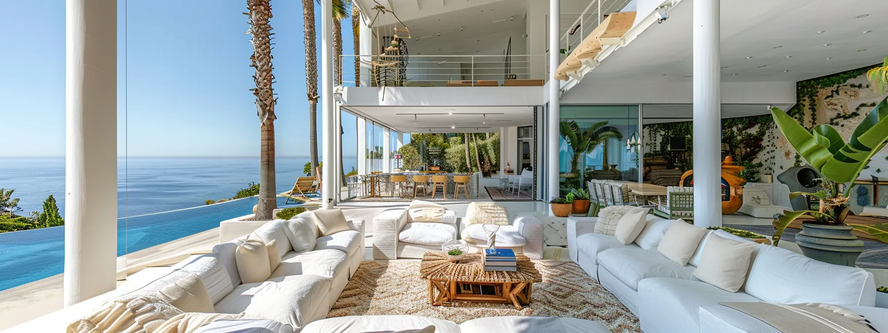 a modern, elegantly furnished airbnb living space with bright white walls and chic decor exudes a luxurious coastal retreat vibe, highlighting the immaculate details of high-quality linens and stylish outdoor seating, perfect for capturing the essence of upscale property investment and rental potential.