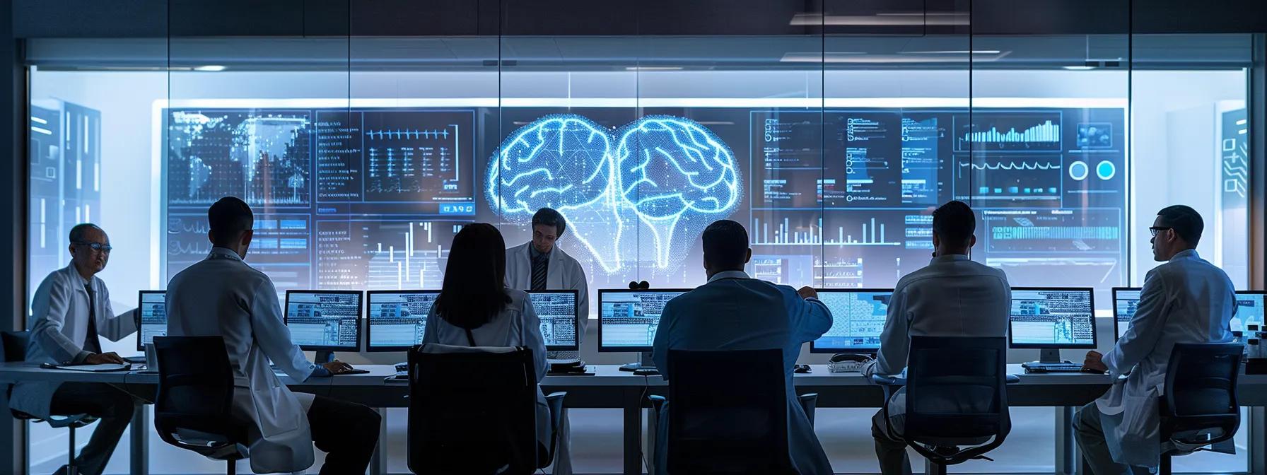 a modern healthcare office features a dynamic team of professionals engaged in a collaborative meeting, surrounded by digital displays showcasing ai analytics and strategies for enhancing operational efficiency and patient care. a modern healthcare office features a dynamic team of professionals engaged in a collaborative meeting, surrounded by digital displays showcasing ai analytics and strategies for enhancing operational efficiency and patient care.