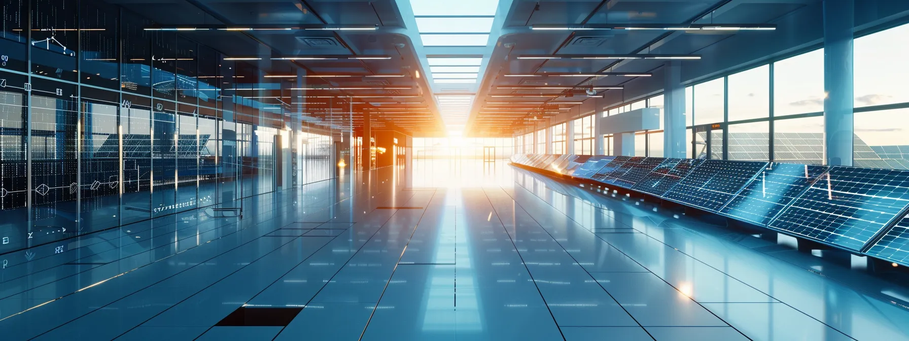 a modern, high-tech office filled with sleek monitors displaying real-time data analytics and predictive maintenance indicators for solar panels, illuminated by dynamic led lighting that highlights the urgency of energy innovation.