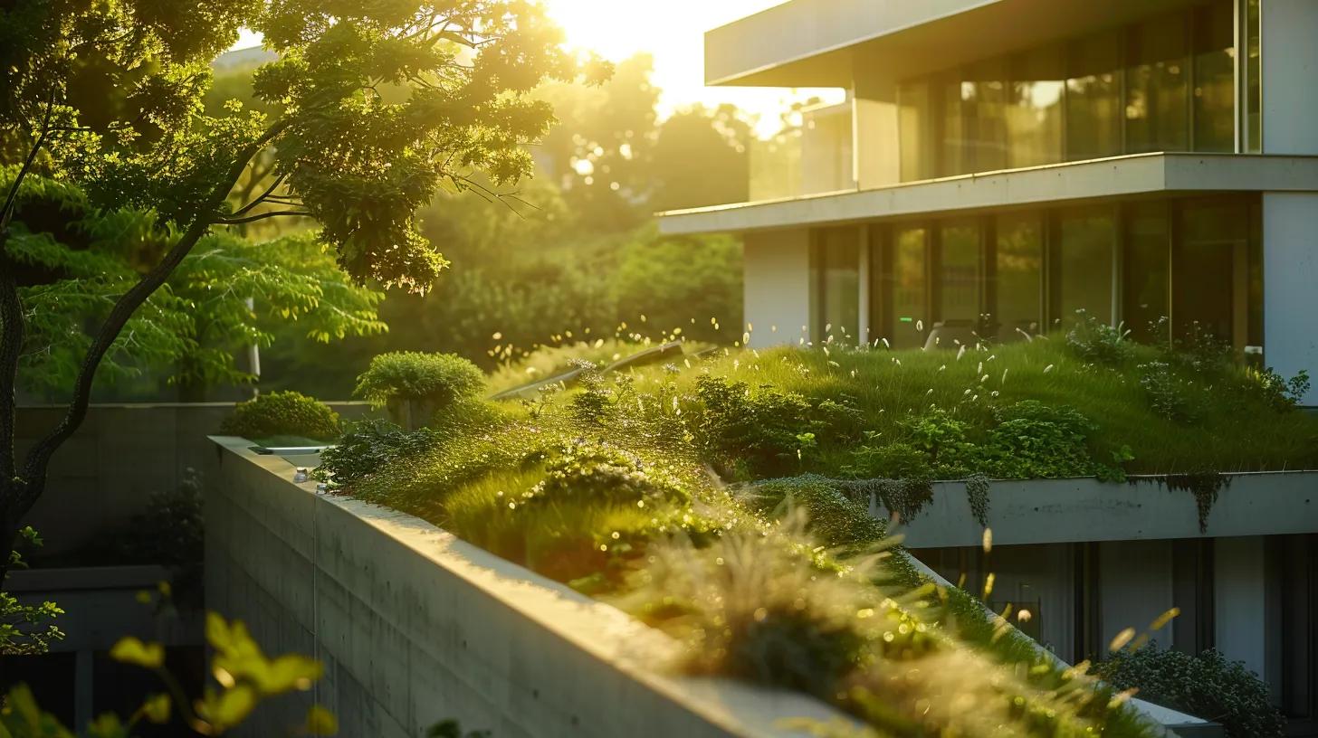 a modern home bathed in sunlight, showcasing green roofs and solar panels, symbolizing the shift towards energy efficiency through government regulations and incentives. a modern home bathed in sunlight, showcasing green roofs and solar panels, symbolizing the shift towards energy efficiency through government regulations and incentives.