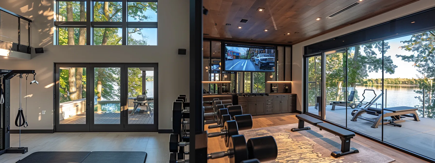 a modern home gym featuring sleek, high-quality weight machines and pulley systems, illuminated by bright overhead lighting, showcasing an organized space dedicated to effective fitness routines and personal training advancement.