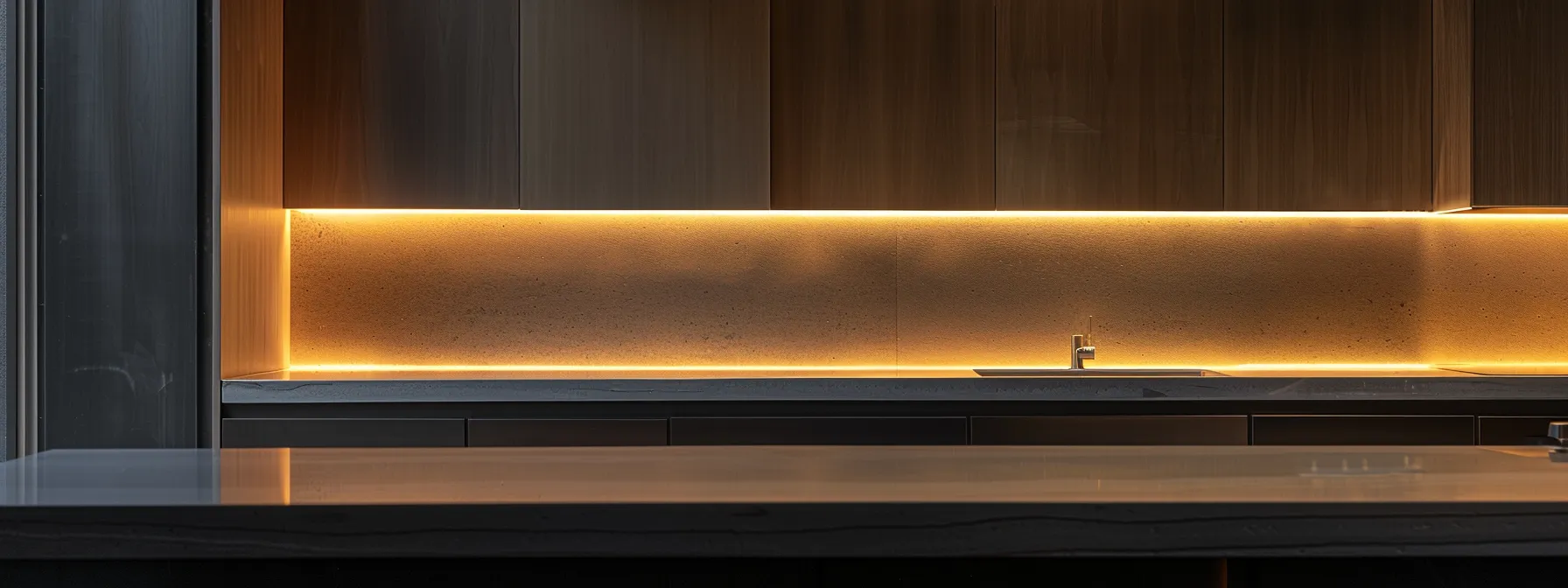 a modern houston kitchen showcases sleek upgrades with cost-effective materials and stylish design elements, illuminated by warm, ambient lighting to highlight the blending of practicality and elegance in a budget-friendly remodel.