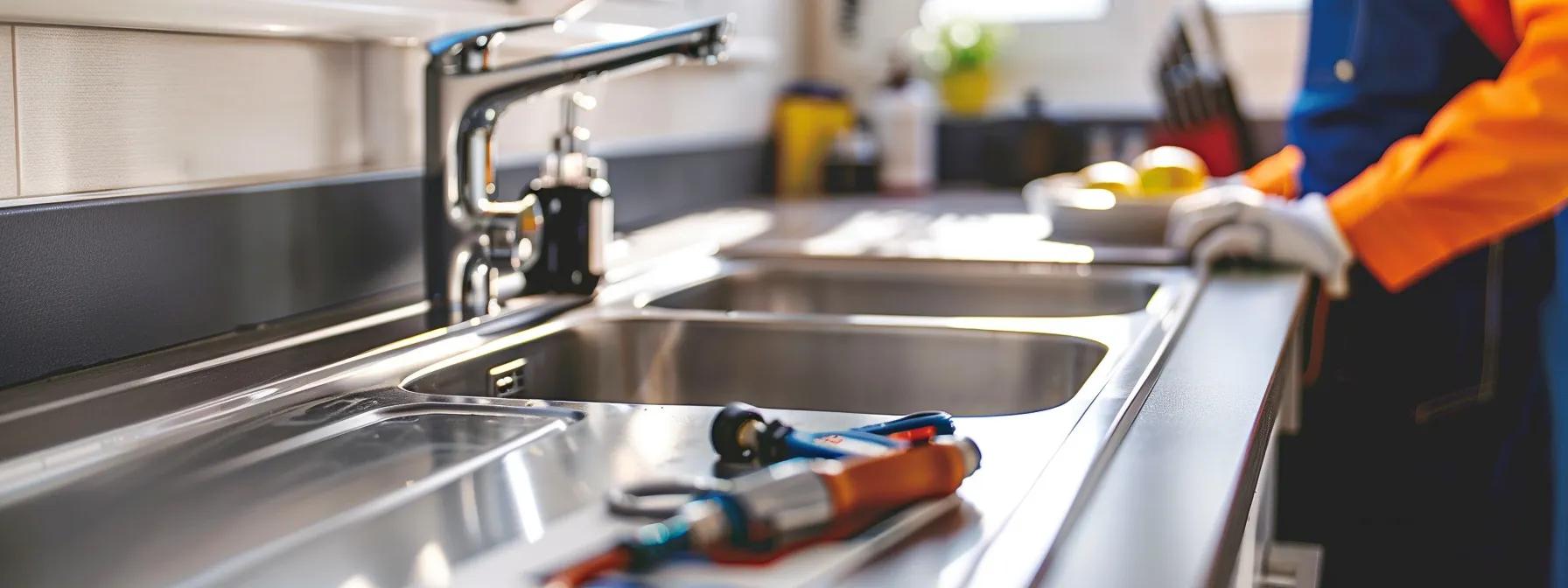 a modern kitchen featuring a sleek, stainless-steel garbage disposal unit under a brightly lit sink, with visual indicators of maintenance—like a notepad with cleaning tips and a plumber's tool set nearby—emphasizing the importance of upkeep and repair for efficient home plumbing. a modern kitchen featuring a sleek, stainless-steel garbage disposal unit under a brightly lit sink, with visual indicators of maintenance—like a notepad with cleaning tips and a plumber's tool set nearby—emphasizing the importance of upkeep and repair for efficient home plumbing.