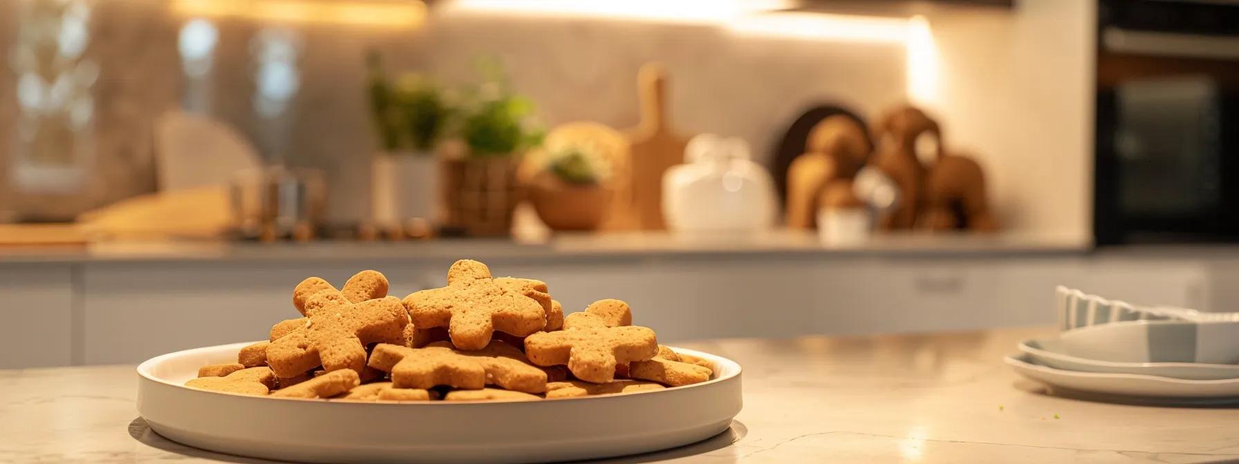a modern kitchen filled with bright, clean surfaces showcases an array of meticulously arranged homemade hypoallergenic dog treats, highlighting an assortment of high-quality, natural ingredients like single-source proteins and gluten-free flours, under warm, inviting lighting to evoke a sense of care and dedication to pet wellness. a modern kitchen filled with bright, clean surfaces showcases an array of meticulously arranged homemade hypoallergenic dog treats, highlighting an assortment of high-quality, natural ingredients like single-source proteins and gluten-free flours, under warm, inviting lighting to evoke a sense of care and dedication to pet wellness.