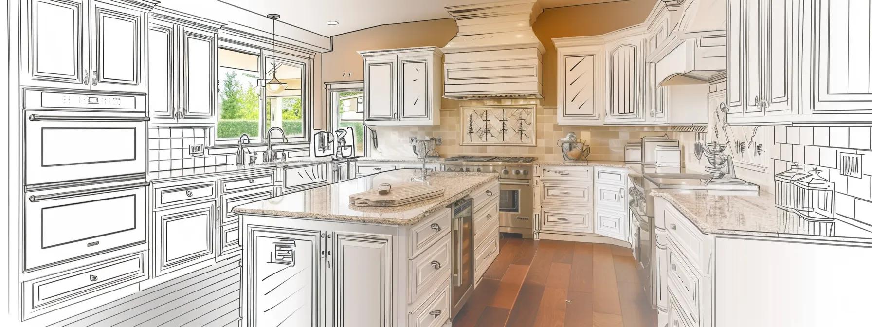 a modern kitchen interior showcases a sleek, meticulously designed space with high-end finishes and various construction plans and quality checklists prominently displayed on the countertop, embodying the thoughtful preparation essential for a successful custom kitchen remodeling project. a modern kitchen interior showcases a sleek, meticulously designed space with high-end finishes and various construction plans and quality checklists prominently displayed on the countertop, embodying the thoughtful preparation essential for a successful custom kitchen remodeling project.