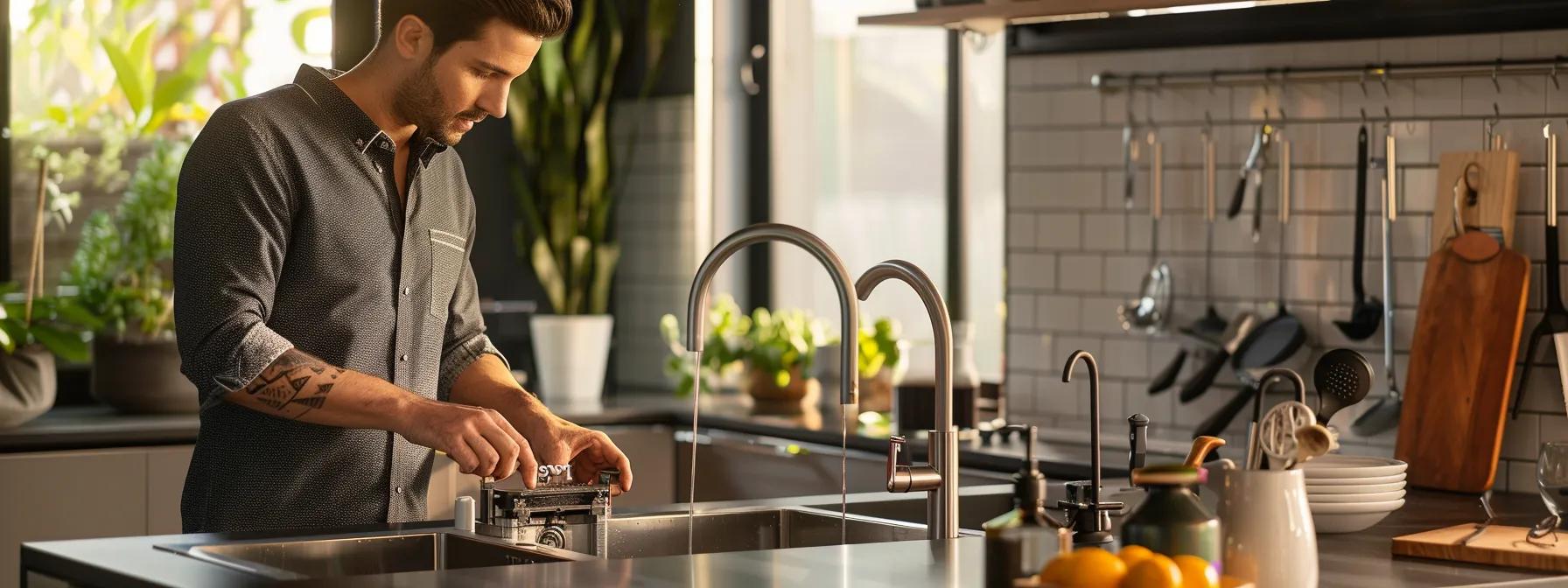 a modern kitchen showcases a gleaming, high-efficiency garbage disposal unit under a stylish sink, with a professional plumber evaluating it for maintenance, surrounded by tools that highlight the importance of timely repairs and preventative upkeep. a modern kitchen showcases a gleaming, high-efficiency garbage disposal unit under a stylish sink, with a professional plumber evaluating it for maintenance, surrounded by tools that highlight the importance of timely repairs and preventative upkeep.