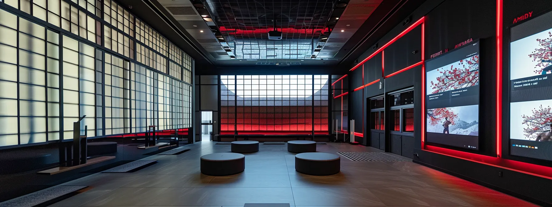 a modern martial arts studio features sleek, organized digital screens displaying centralized student data and class schedules, creating a focused atmosphere where instructors can engage with students while minimizing administrative distractions. a modern martial arts studio features sleek, organized digital screens displaying centralized student data and class schedules, creating a focused atmosphere where instructors can engage with students while minimizing administrative distractions.
