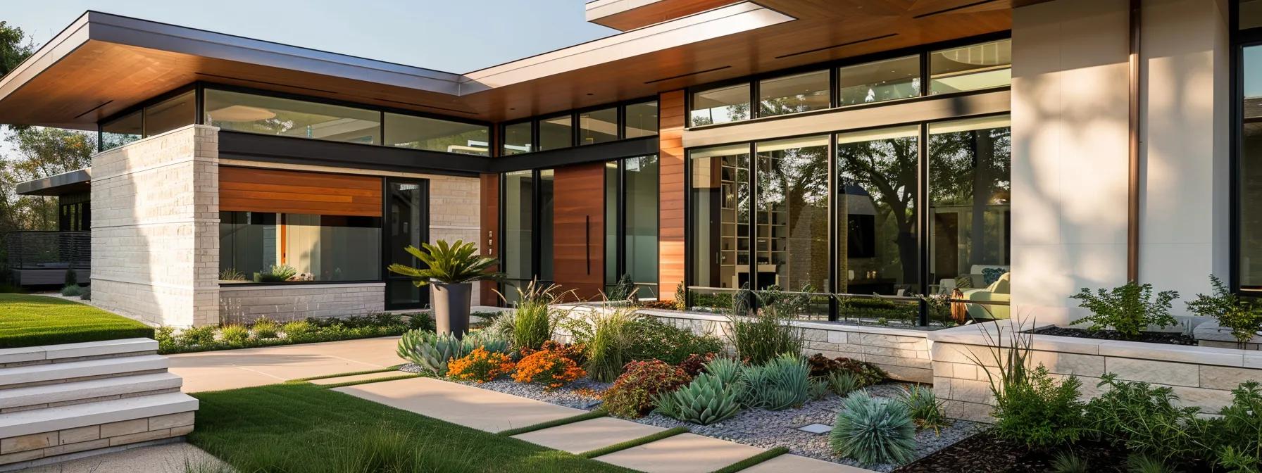 a modern north texas home showcases an array of strategically placed replacement window types—vinyl, wood, fiberglass, and aluminum—highlighting their distinct aesthetics and features against a contemporary architectural backdrop. a modern north texas home showcases an array of strategically placed replacement window types—vinyl, wood, fiberglass, and aluminum—highlighting their distinct aesthetics and features against a contemporary architectural backdrop.