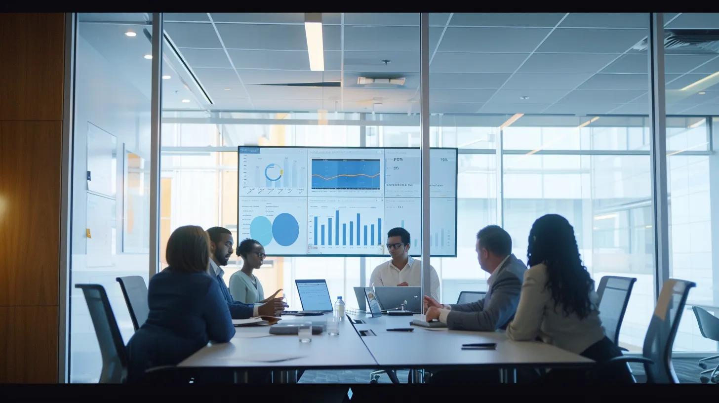 a modern office conference room is filled with diverse professionals engaging in a dynamic discussion around a sleek table, highlighted by charts and documents detailing bonding, insurance, and financial strategies tailored for knoxville contractors.