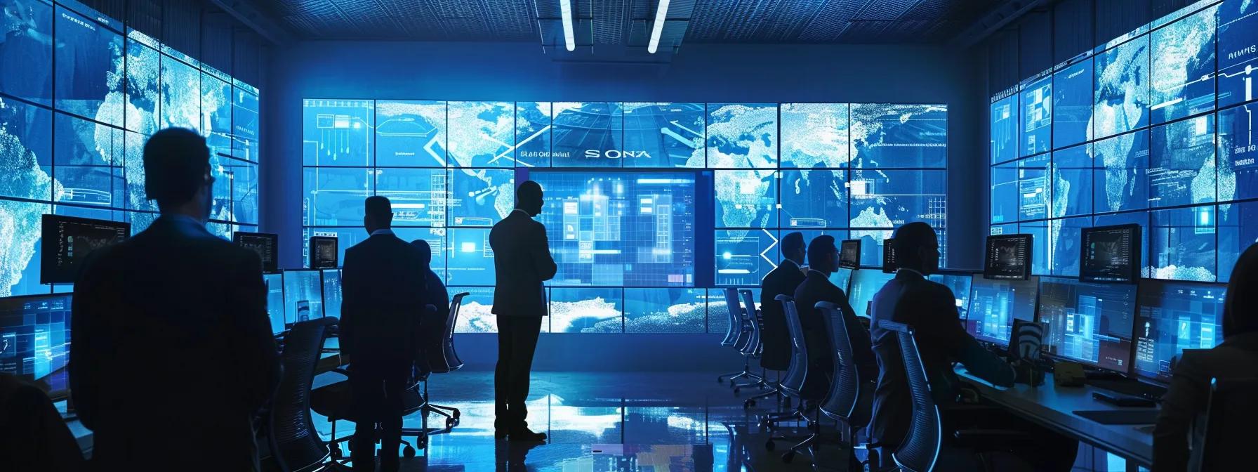 a modern office conference room is filled with diverse professionals engaged in an intense discussion, surrounded by digital displays showcasing evolving fannie mae guidelines against a backdrop of sleek, contemporary design and ambient lighting that highlights the dynamic atmosphere of innovation in the mortgage industry.