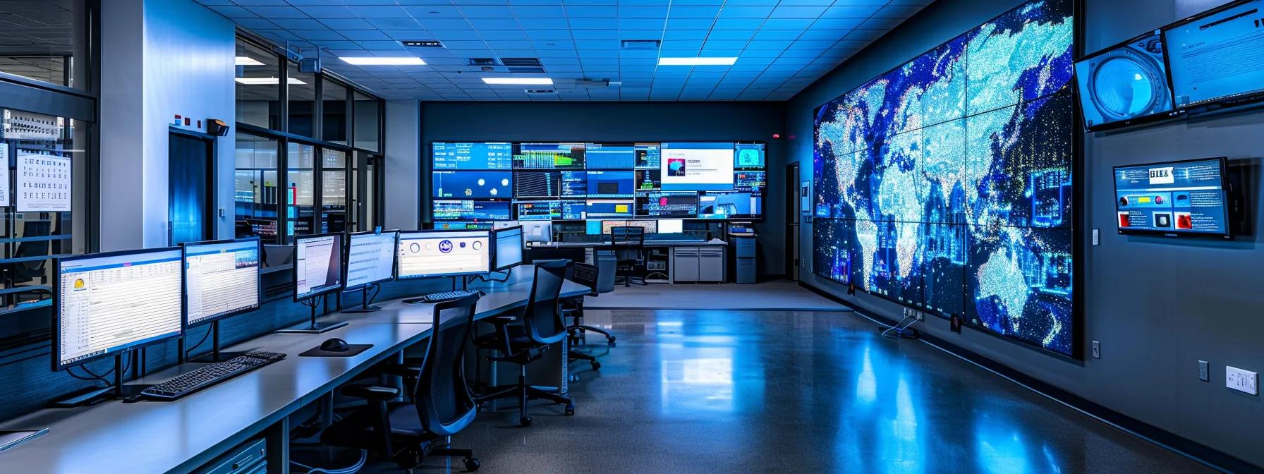 a modern office environment showcases a sleek, advanced cooling system prominently mounted on a wall, with ambient lighting that highlights its innovative design against a backdrop of high-tech workstations and digital displays.