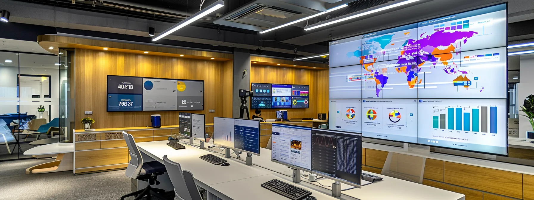 a modern office setting features a sleek workstation with a large computer screen displaying vibrant digital marketing analytics, surrounded by dynamic infographics and social media icons, capturing the essence of driving revenue and enhancing online presence for small businesses. a modern office setting features a sleek workstation with a large computer screen displaying vibrant digital marketing analytics, surrounded by dynamic infographics and social media icons, capturing the essence of driving revenue and enhancing online presence for small businesses.
