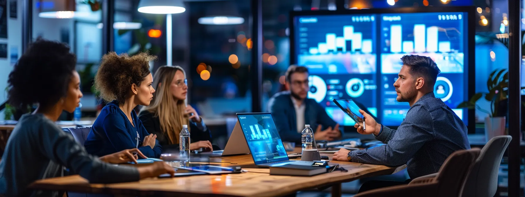 a modern office setting features a team of professionals engaged in a collaborative discussion around a high-tech conference table, with digital screens displaying real-time data metrics and wordpress support tools, emphasizing the efficiency and expertise of reliable website support. a modern office setting features a team of professionals engaged in a collaborative discussion around a high-tech conference table, with digital screens displaying real-time data metrics and wordpress support tools, emphasizing the efficiency and expertise of reliable website support.