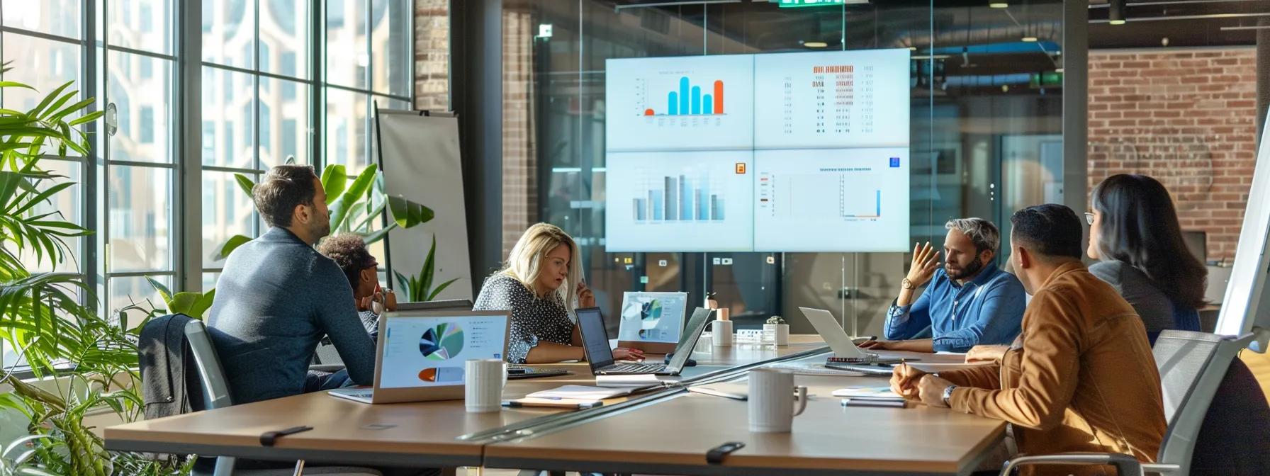 a modern office setting showcases a diverse team of professionals collaborating around a sleek conference table, with digital screens displaying analytics and it solutions, symbolizing the strategic partnership between managed service providers and fort worth companies for cost-effective it support.