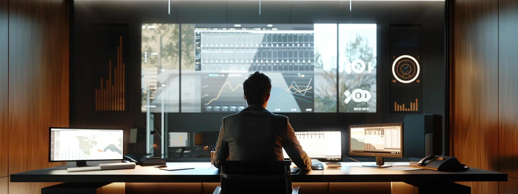 a modern office space features a focused individual seated at a sleek desk, intently analyzing a digital tablet displaying solar loan comparison charts, with financial reports and architectural blueprints visible, conveying the intersection of technology and finance in renewable energy decision-making. a modern office space features a focused individual seated at a sleek desk, intently analyzing a digital tablet displaying solar loan comparison charts, with financial reports and architectural blueprints visible, conveying the intersection of technology and finance in renewable energy decision-making.