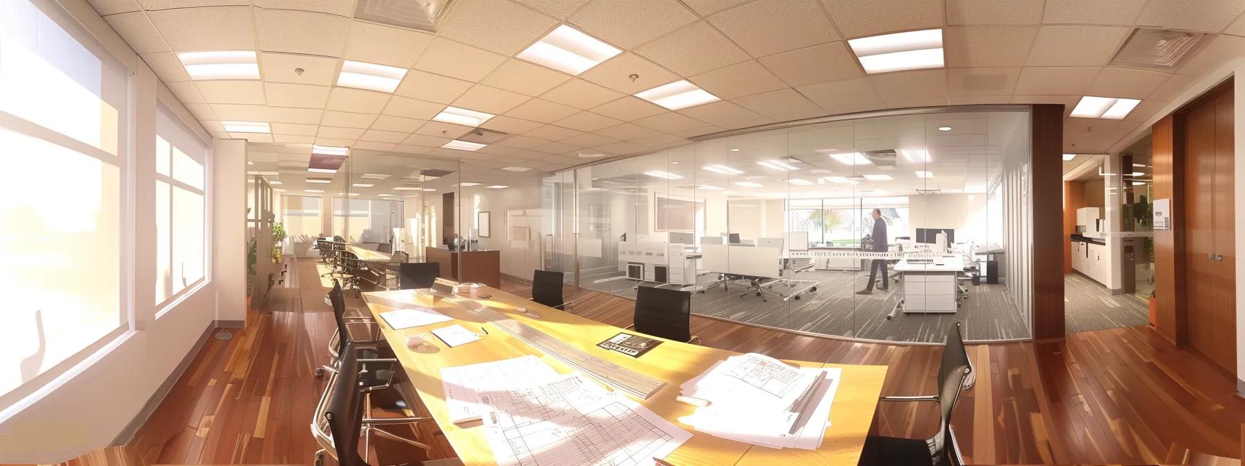 a modern office space features a sleek conference table with blueprints and construction plans spread out, while professionals engaged in discussion analyze budgeting strategies for a house extension project, under bright, focused lighting. a modern office space features a sleek conference table with blueprints and construction plans spread out, while professionals engaged in discussion analyze budgeting strategies for a house extension project, under bright, focused lighting.