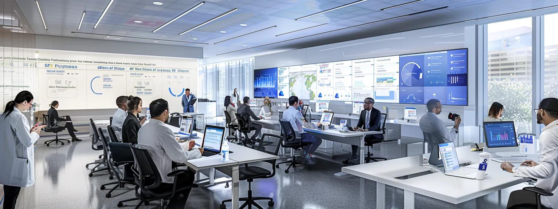 a modern office space filled with diverse healthcare professionals engaged in a collaborative meeting, surrounded by charts and digital displays highlighting specialized health consulting strategies and tailored solutions for unique medical practice needs. a modern office space filled with diverse healthcare professionals engaged in a collaborative meeting, surrounded by charts and digital displays highlighting specialized health consulting strategies and tailored solutions for unique medical practice needs.