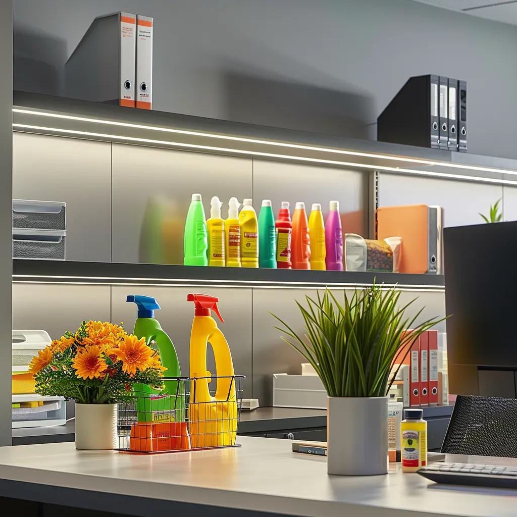 a modern office space in newark showcases eco-friendly cleaning supplies neatly arranged on a sleek, minimalistic desk, with bright, energy-efficient lighting illuminating the vibrant colors of sustainable products, reflecting a commitment to a green lifestyle. a modern office space in newark showcases eco-friendly cleaning supplies neatly arranged on a sleek, minimalistic desk, with bright, energy-efficient lighting illuminating the vibrant colors of sustainable products, reflecting a commitment to a green lifestyle.