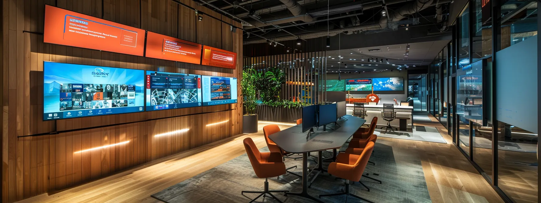 a modern office space showcases a focused team brainstorming around a sleek table, surrounded by digital screens displaying seo analytics and audience insights, illustrating the strategic integration of online marketing efforts to enhance a small business's revenue and online presence. a modern office space showcases a focused team brainstorming around a sleek table, surrounded by digital screens displaying seo analytics and audience insights, illustrating the strategic integration of online marketing efforts to enhance a small business's revenue and online presence.