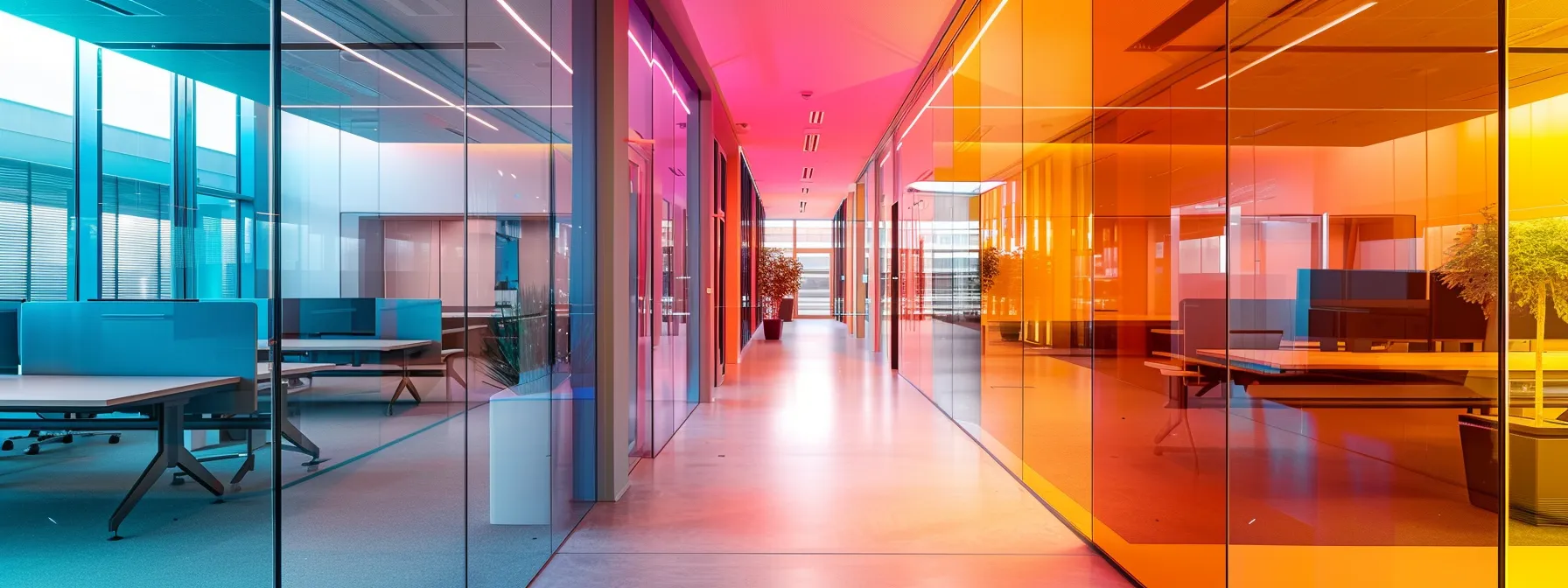 a modern office space showcases vibrant custom signage illuminated by dynamic led lighting, highlighting strategic angles and creating an engaging atmosphere for marketing and manufacturing innovations. Implement Strategic Lighting Techniques for Enhanced Attraction